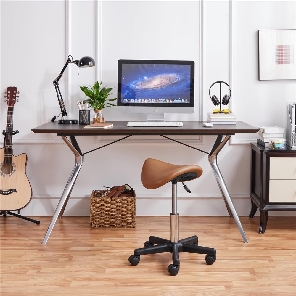 Yaheetech Taburete con Ruedas Ajustable en Altura 45,5-60 cm Marrón