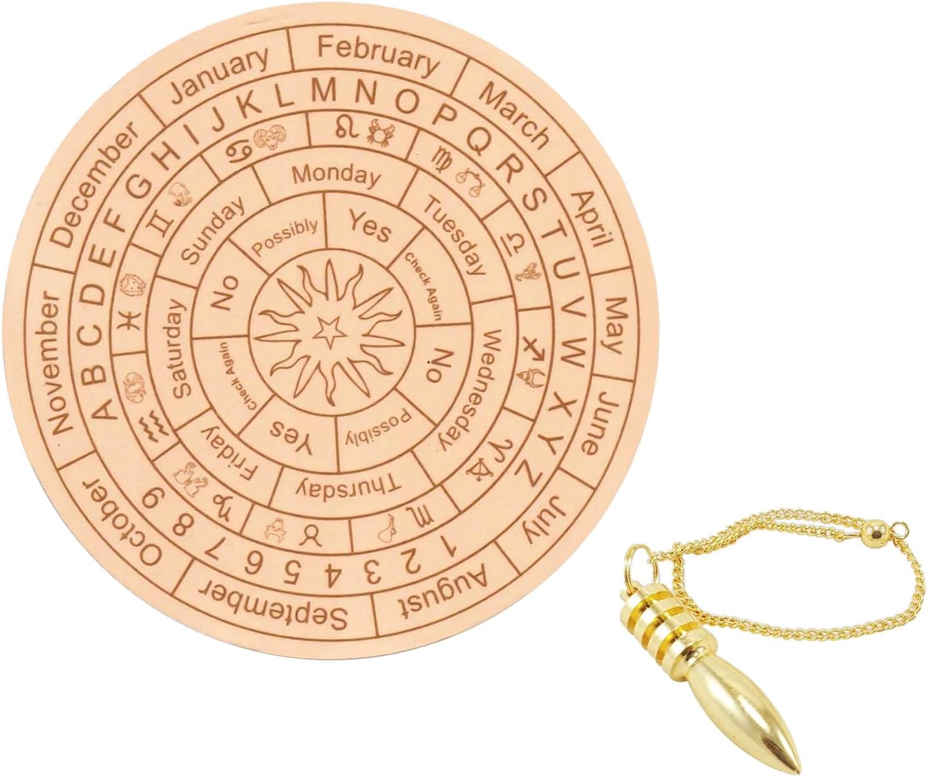 Vastu Acrylic Brown Pendulum Board | Size- 6 inch | Dowsing Divination Metaphysical Message Board with Brass Pendulum (Pendulum Assorted) Spirit Board | Witch Board