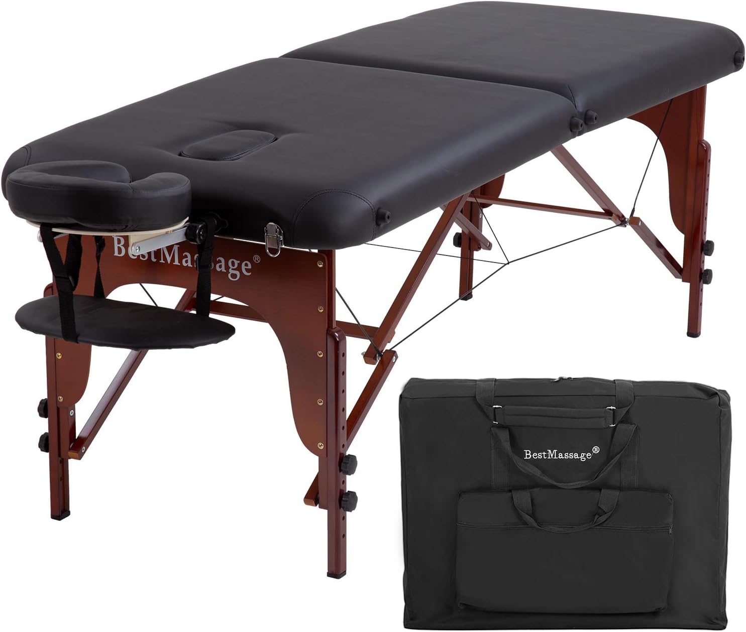 BestMassage Massage Bed Portable Massage Table 2 Fold Lash Bed Height Adjustable PU Leather with Oxford Bag for Spa Salon