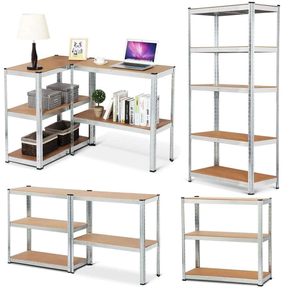 VIRSUS 2 Scaffali in Metallo e MDF a 5 Ripiani, Misura 90x40x180 cm, Metallo Galvanizzato, Montaggio ad Incastro Veloce, Scaffalature per Garage, Magazzino, Portata Max 875 kg -4588