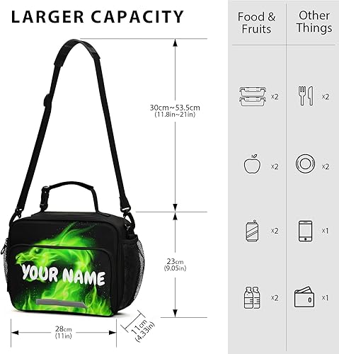 Miniatura 3 de Lonchera con nombre personalizado de dragón aislada, bolsa de almuerzo con correa de hombro extraíble para niño y niña estudiante (208011), talla