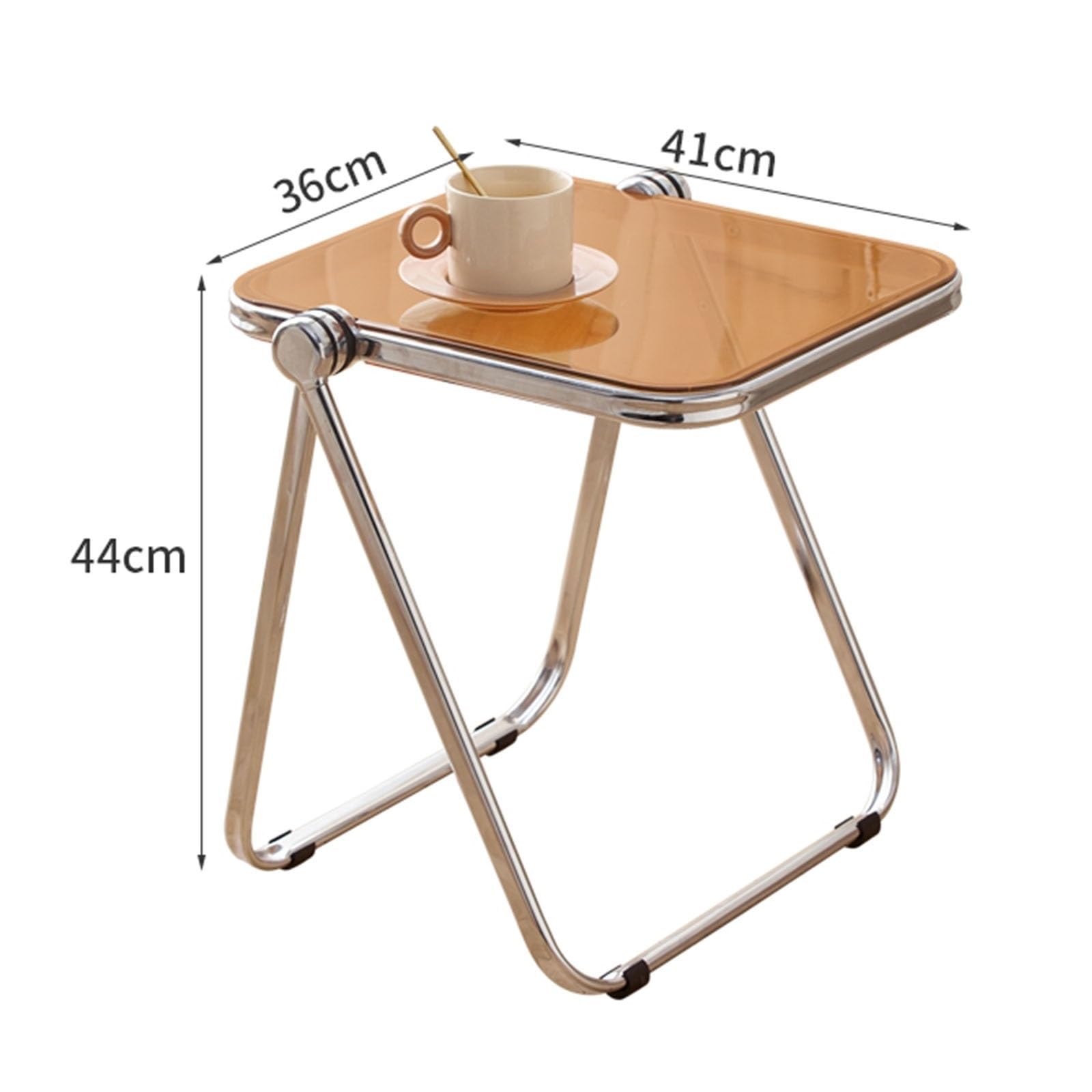 Moderno tavolino pieghevole con porta bevande e vassoio porta TV, comodino quadrato, 44 x 36 x 41 cm (giallo)