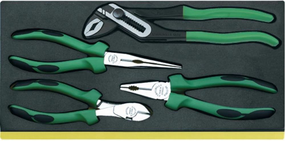 Stahlwille 96830622 4-Piece Pliers Set in TCS Inlays, Includes Combination, Flat-Nose, Waterpump Pliers and Heavy Duty Wire Cutters, TCS Size 175 x 350 x 35 mm, Made in Germany