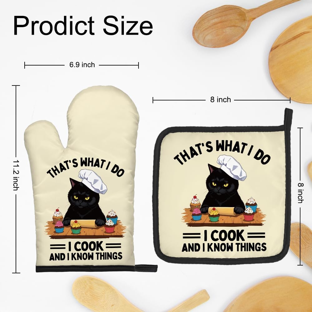 DYJYBMY Time to Make The Biscuits Funny Cat Oven Mitts and Pot Holder Set, Cute Kitchen Gadgets for Women Cat Lover, Housewarming Gifts for Hostess Cat Mom Wife Sister BFF (Baroque) - Image 2