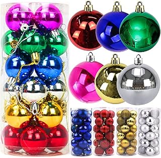 Christmas Baubles, 24 Pcs Christmas Tree Decoration Plastic Christmas Balls Ornaments Shatterproof Ball for Xmas Hanging Seasonal Decorations Festival Holiday Decor - Glitter Decorated Baubles (4cm)