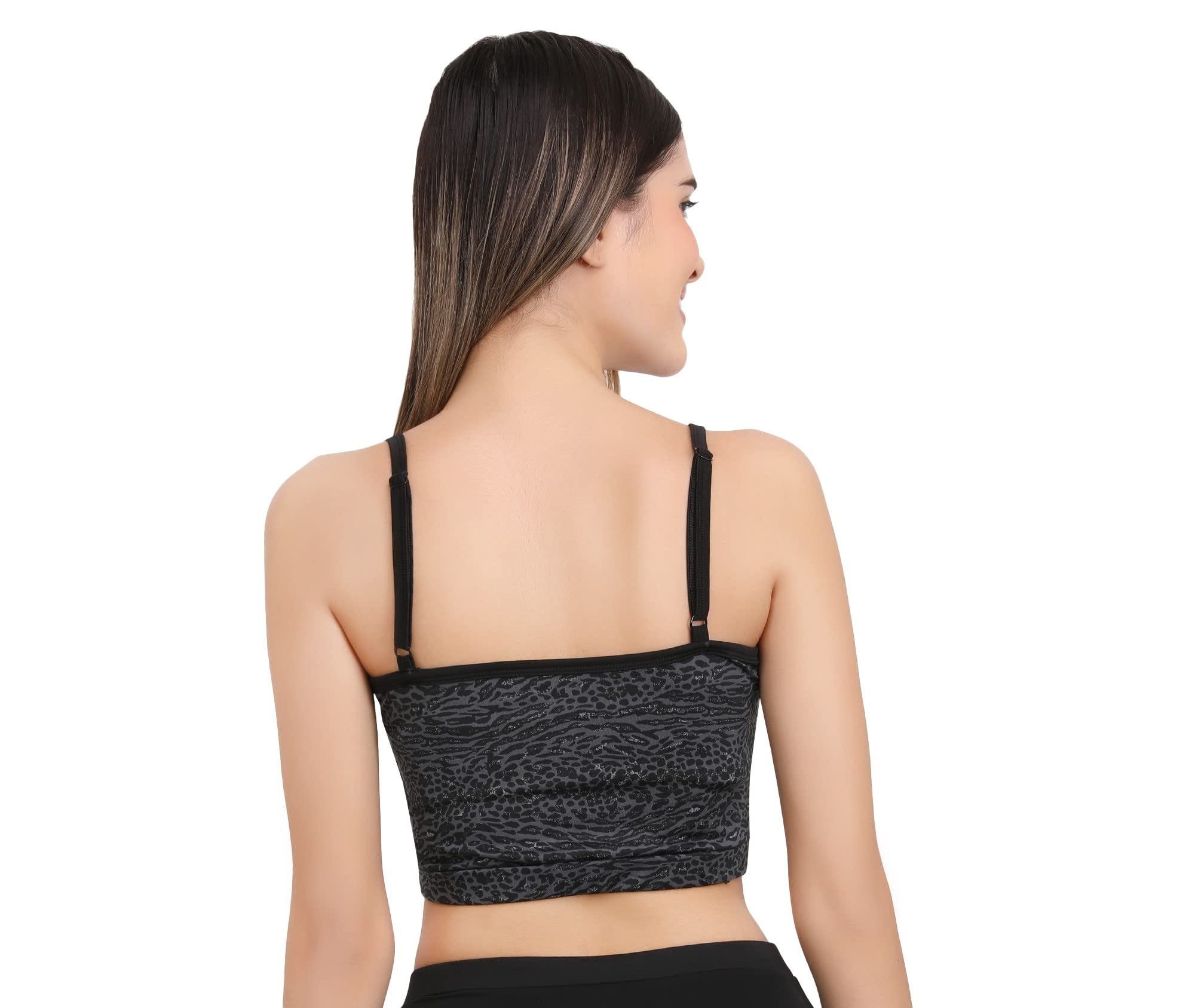 CREVOX Black Leopard Printed Padded Sports Crop Top for Womens (Medium, Nylon) 2