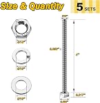 Mywish (5 Sets) 5/16-18x4 Hex Head Assorted Screws Nuts and Bolts with Flat & Lock Washers, 304 Stainless Steel 18-8, Fully Threaded, 5/16 Bolt Metric Bolt Assortment