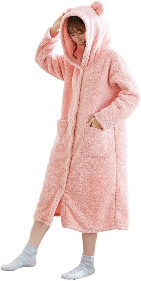 Amazon Co Jp Nissen ニッセン ルームウェア パジャマ 大きいサイズ マタニティウェア 授乳服 産前 産後 授乳服 あったかマイクロボア ガウンにもなる くま耳フード付前開きマタニティネグリジェ ピンク マタニティll 服 ファッション小物