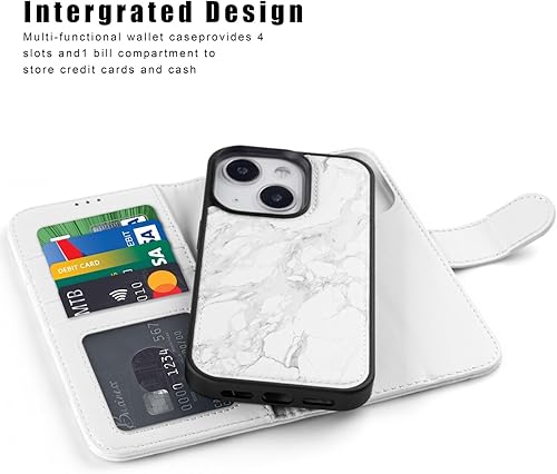 Miniatura 3 de Funda tipo cartera para iPhone 14, funda desmontable con tapa y bloqueo RFID, 4 ranuras para tarjetas, soporte de piel sintética de alta calidad,