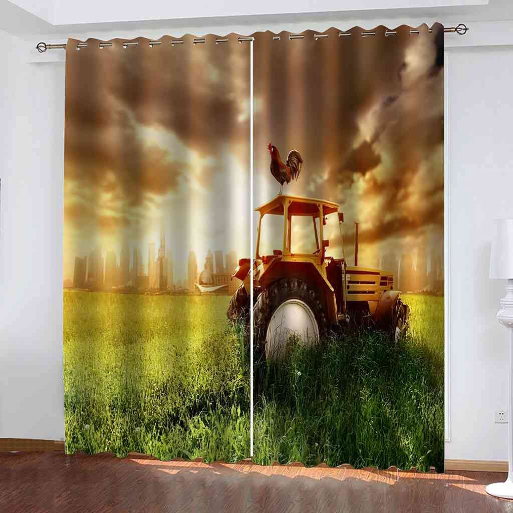 Rideaux de fenêtre pour chambre et cuisine motif tracteur rétro 3D occultant