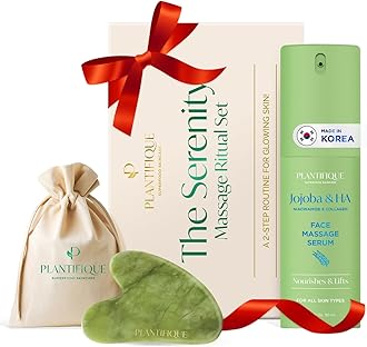 Sponsored Ad - PLANTIFIQUE Massage Ritual Set: Premium Certified Jade Gua Sha + Jojoba Oil & HA Serum Skin Care Set, Birthday Gifts for Women, Teens, Mom, Brides