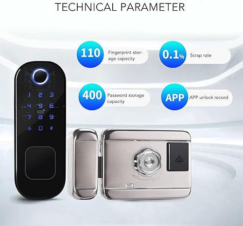 Miniatura 4 de Cerradura de puerta de entrada sin llave Cerradura de huella digital Cerradura de cerrojo de seguridad Control remoto Cerradura eléctrica WiFi para