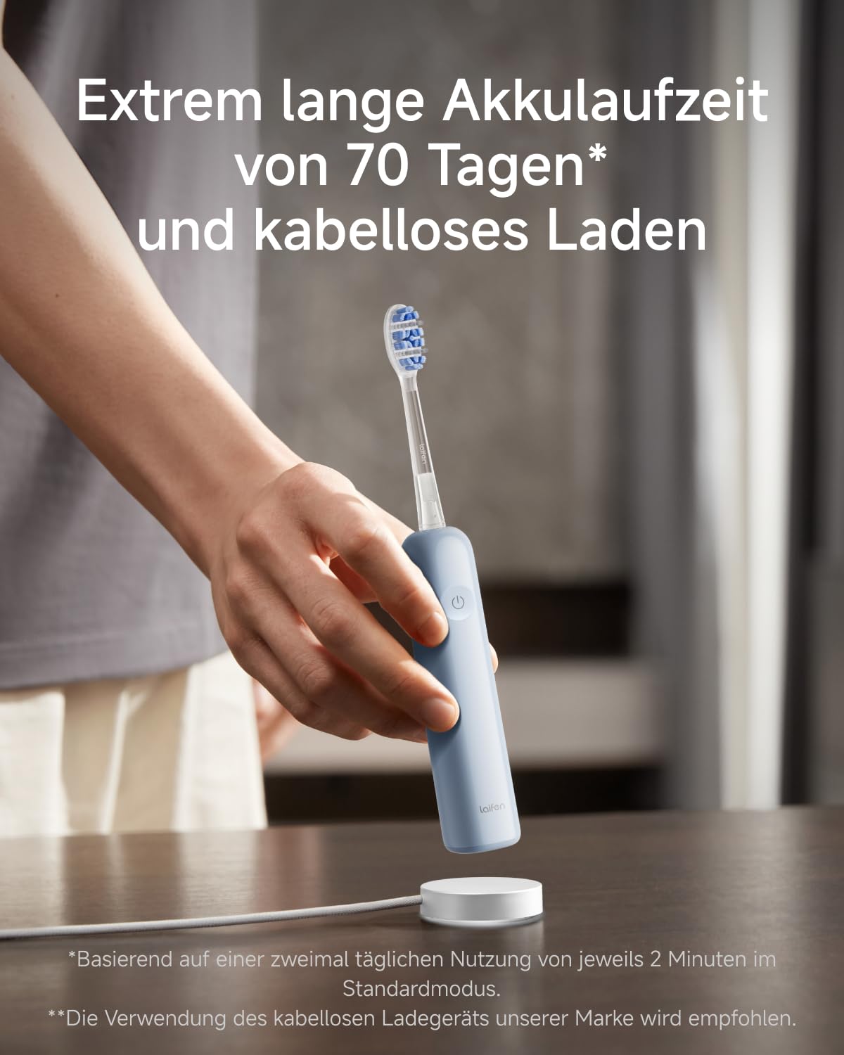 Laifen Wave Pro Elektrische Zahnbürste, 60° WaveMotion, 66.000 Vpm, Blau | 13x Plaque-Entfernung, 70 Tage Akku, smarter Drucksensor, App-Steuerung, 2 Modi mit 3 Stufen, IPX8, 2 Pro-Bürstenköpfe