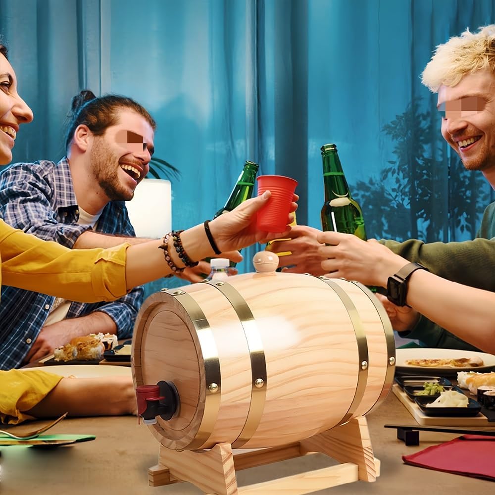 Solid Wood Wine Barrel with Stand, Handmade Oak Barrel for Home Bar, Whiskey, Red Wine & Spirits Storage, Decorative Wooden Wine Cask for Kitchen, Bar & Party Display(Dark Brown,9.5 * 15.0in)