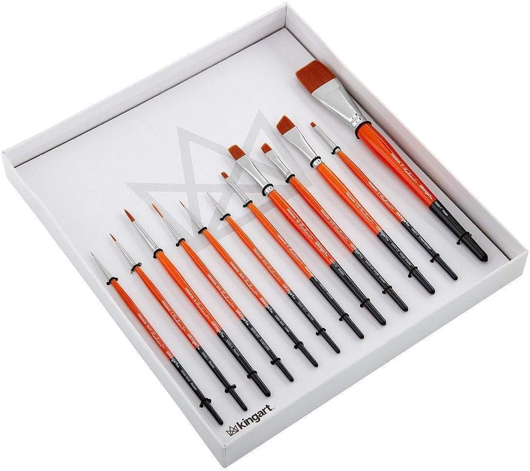 KINGART Radiant Series Premium Golden Synthetic Brushes for Acrylic, Oil and Watercolor, Gift Box, Set of 12 Paintbrushes