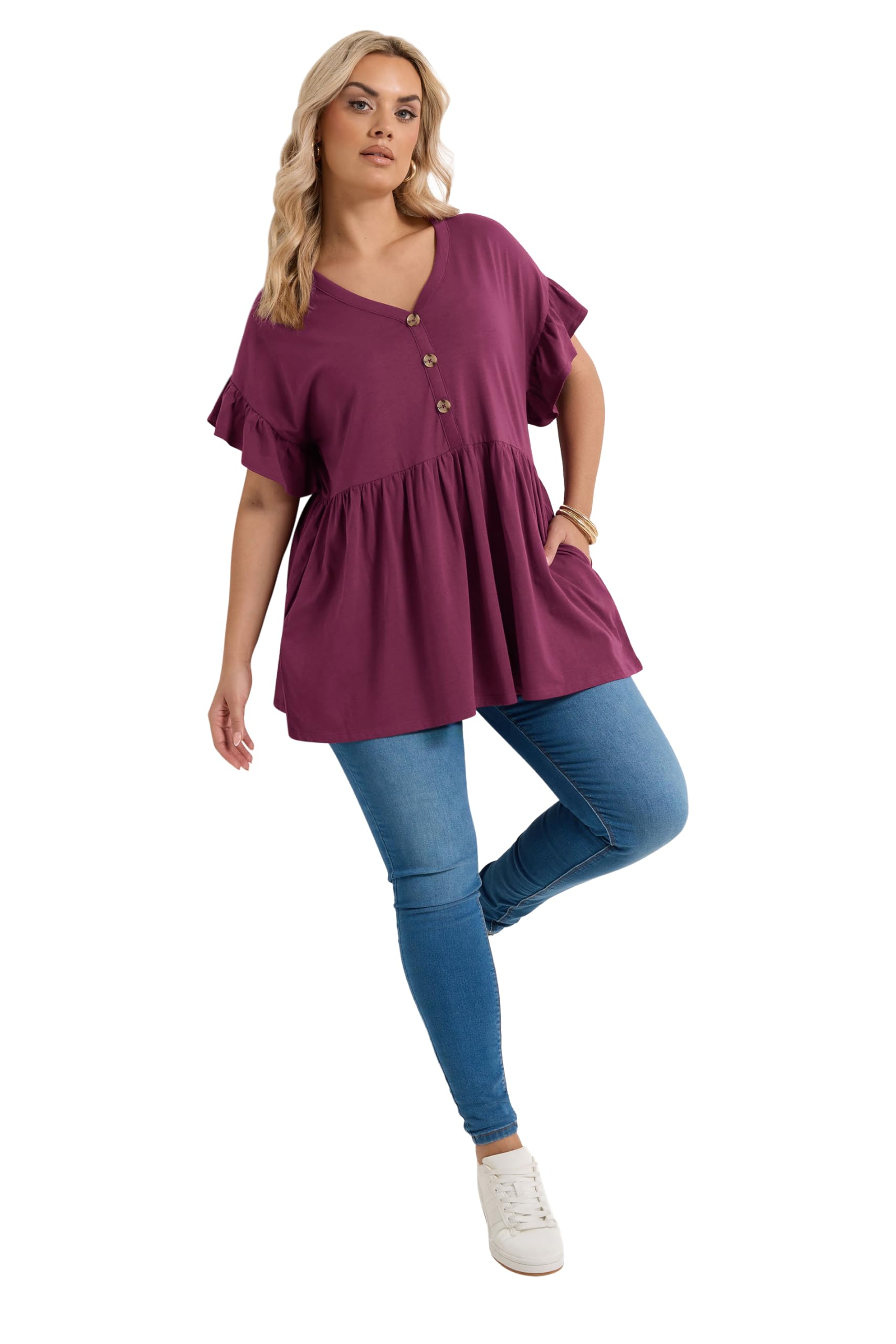 Yours Women's Plum Pe Button Top In | Size: 22-24
