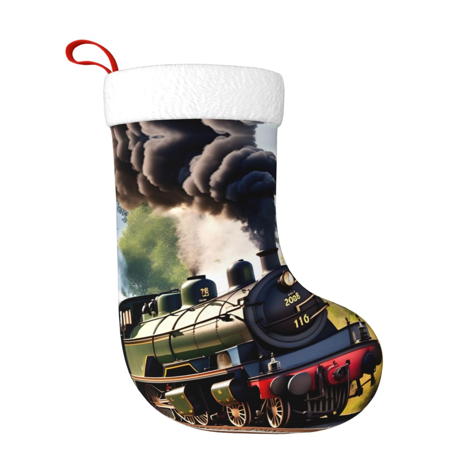 Skknt Black Steam Little Train Pritn Christmas Stocking 17.7" X 11" Xmas Party Decor Gifts Family Fireplace Hangings