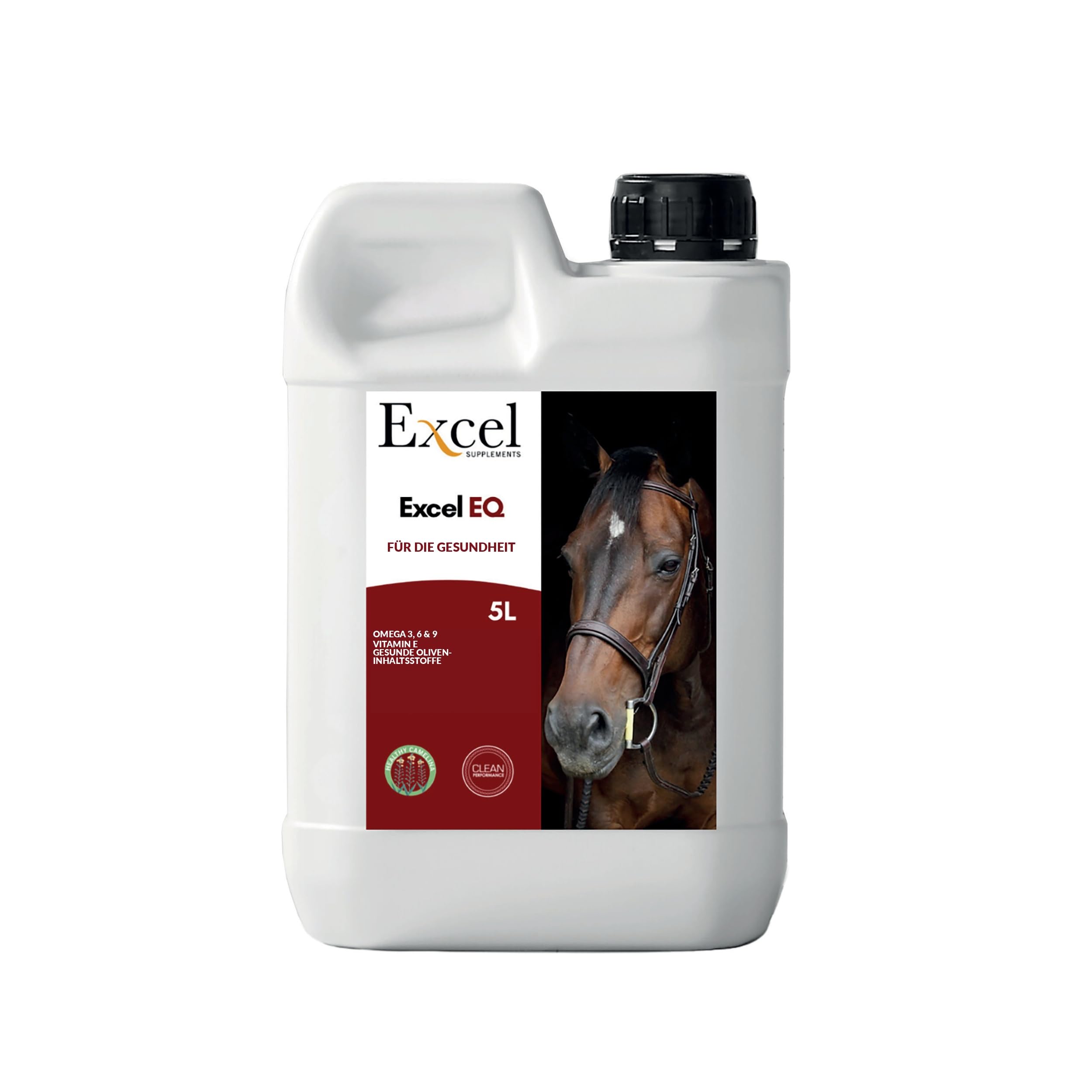 5L Excel EQ Pferdefutteröl - Pferdefuttersupplement - Omega-3-Kamelinaöl mit entzündungshemmender Wirkung für natürlichen Glanz und Pflege des Pferdefells