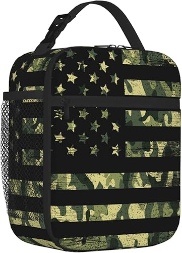 Miniatura 2 de Lonchera con diseño de bandera estadounidense de camuflaje, lonchera aislada para niños y niñas, reutilizable, con diseño de camuflaje, pequeña,