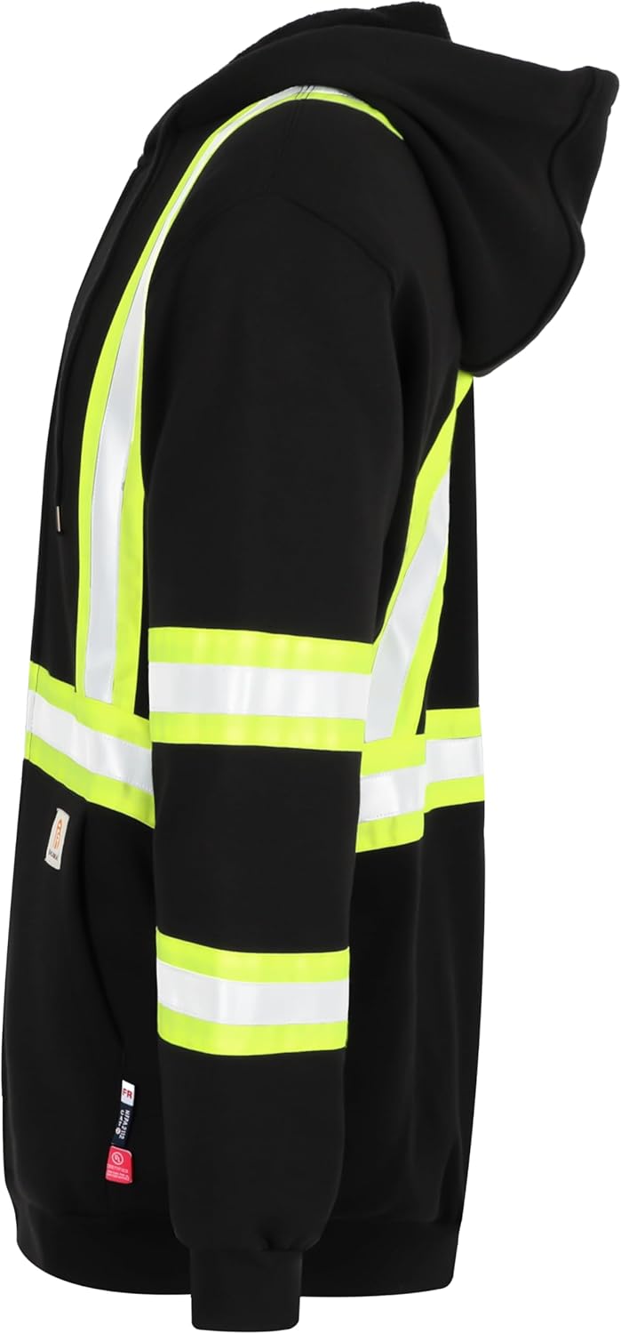 BOCOMAL FR Hoodies High Visibility 10.5oz Cottion Fleece Zipper Hi Vis Flame Resistant Reflective Hooded Sweatshirts - Image 7