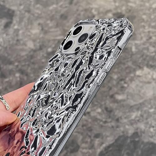 Dimeiya Compatible With Iphone 13 Pro Max Case, Tin Foil Pleated Luxury Designer Electroplated Silver Chrome Hearts Case For Silicone Slim Fit Soft Tpu Case For Iphone 13 Pro Max (Silver) #TOP2