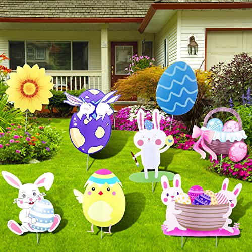 Gstuitgo 8 Pieces Happy Easter Egg Bunny Easter Outdoor Decor Rabbits Waterproof Easter Yard Signs Stakes Lawn Decorations Hunt Signs For Easter Yard Lawn Party Decor #TOP6