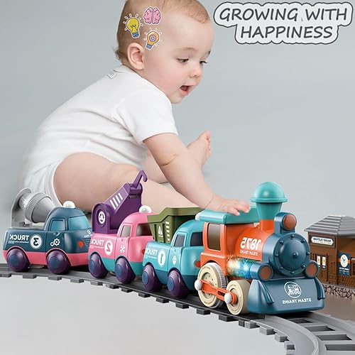 Miniatura 4 de Juguete de tren de iluminación y música para niños, juguetes de tren magnético para niños pequeños de 3 años, juego de tren eléctrico con accesorios