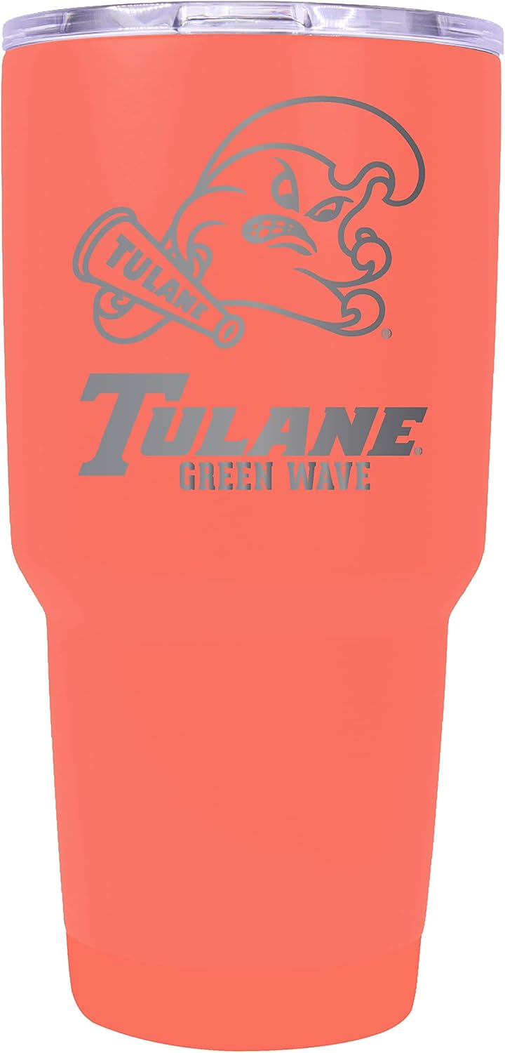 R and R Imports Tulane University Green Wave 24 oz Insulated Tumbler Etched - Coral Officially Licensed Collegiate Product