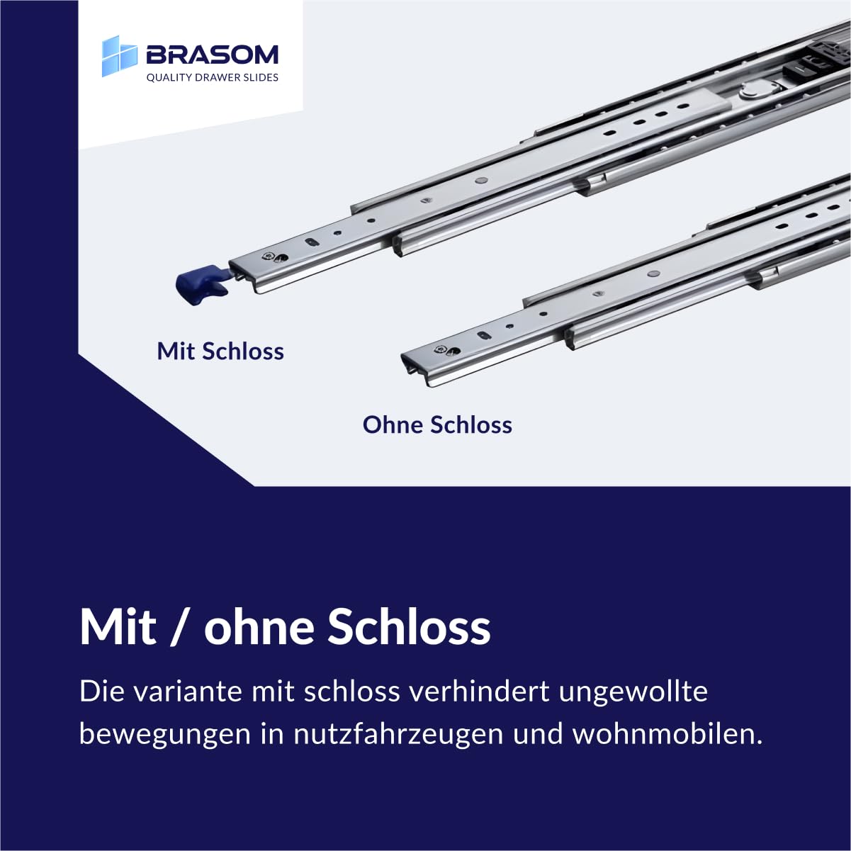 BRASOM Auszugsschienen mit Schubladenhalterunge - 2 Stück, 500mm, Schwerlastauszug 250kg, 20 inch, Heavy Duty Schubladen Schienensystem, Kugellager