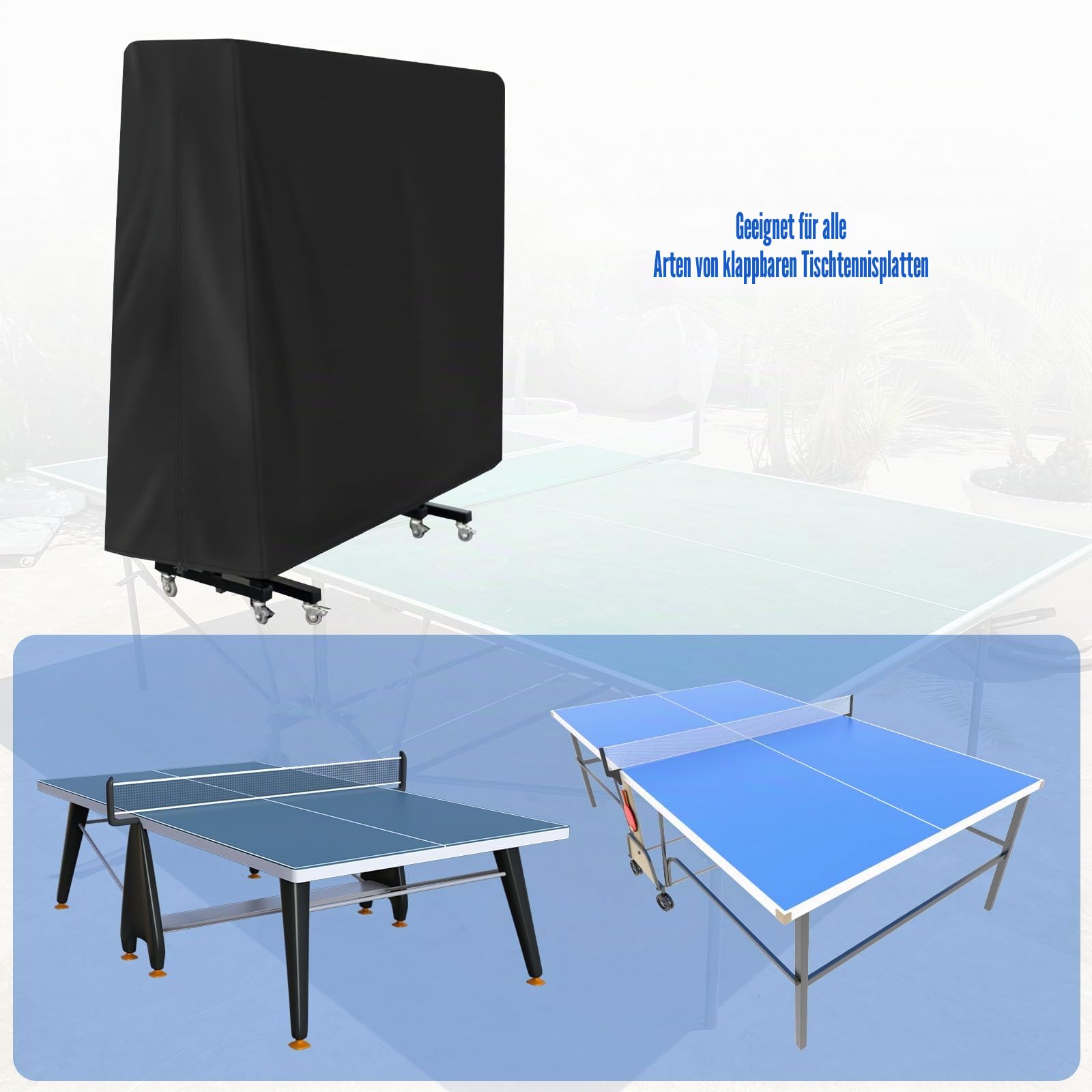 165×70×185cm Tischtennisplatte Abdeckung, Oxford Abdeckung Tischtennisplatte Outdoor, Wasserdichte Tischtennis Abdeckungs Outdoor, Reißfest, für Outdoors und Indoor, Schwarz