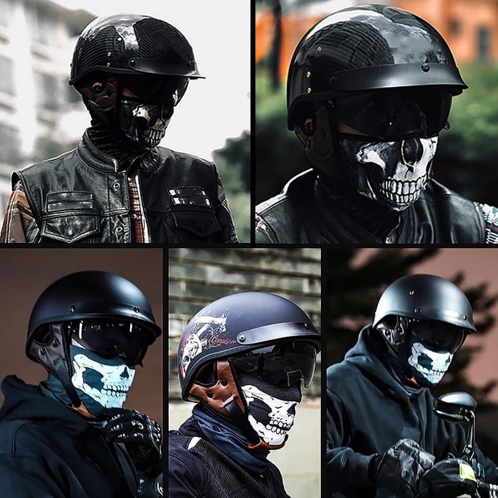 Casque de Moto Vintage Demi-Casque Moto Ouvert Casque Jet Rétro Casque Bol avec Visière Homologué ECE Léger Casque Scooter Cyclomoteur pour Adulte Hommes et Femmes