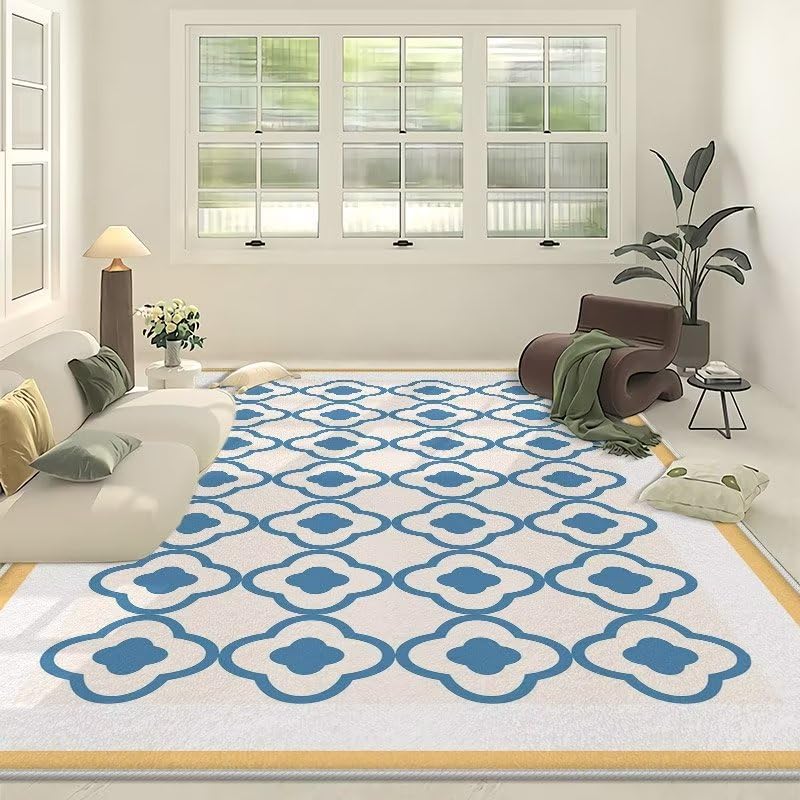 Tapis de couloir polyester jaune et bleu ciel antidérapant lavable pour entrée de maison 80x120cm