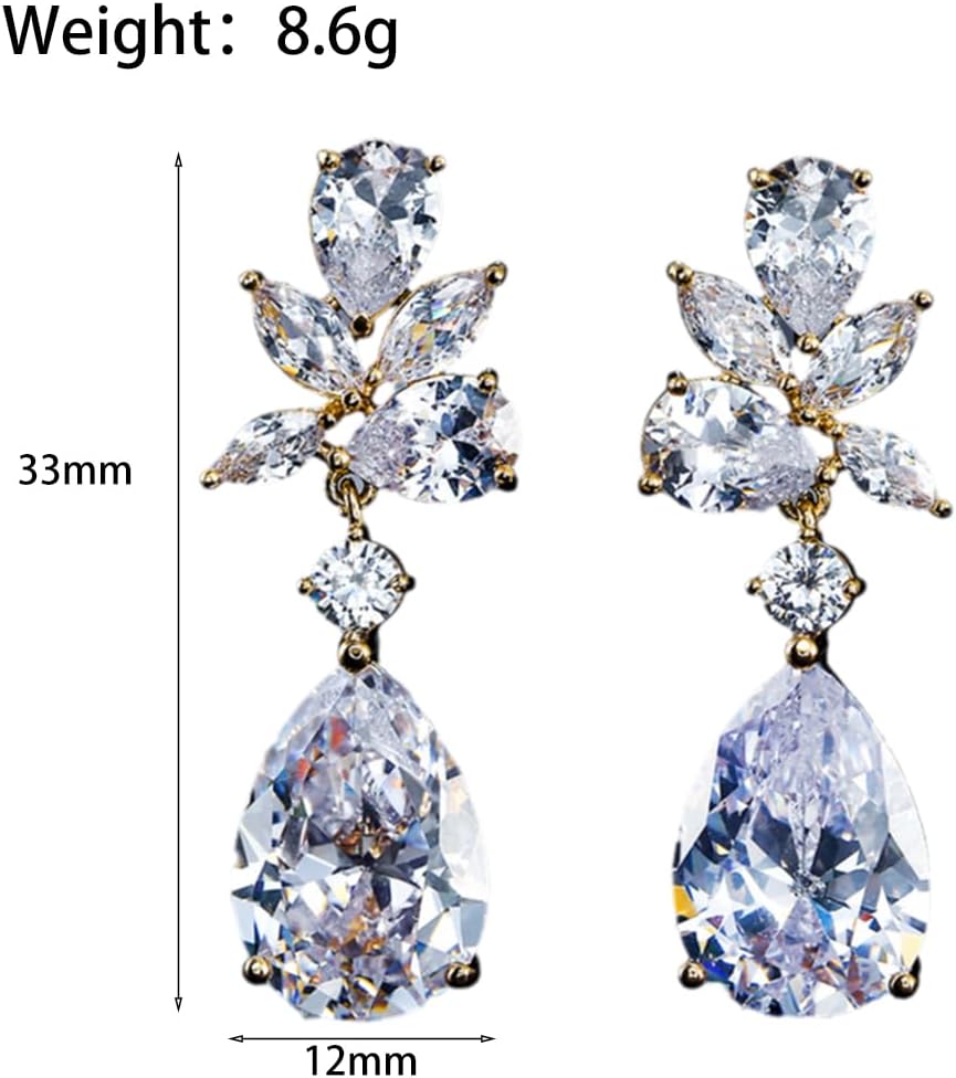 Sparkly Crystal Teardrop Dangling Earrings for Women,Irregular Geometric Cubic Zirconia Cluster Drop Dangle Earring,Bling Wedding Earrings for Brides - Image 2