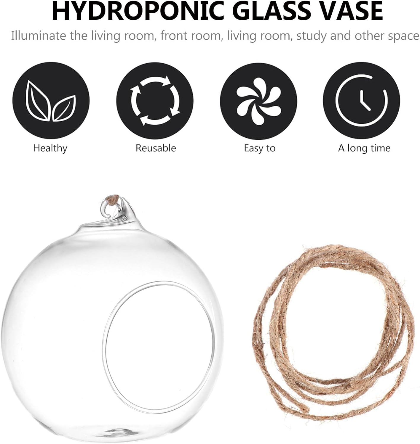 SUPVOX 6-Pack Hanging Glass Terrariums 4 Inch Orb Succulent Plant Holders with Rope for Indoor Outdoor Home Decor Tabletop and Wall Mounted Mini Garden Display
