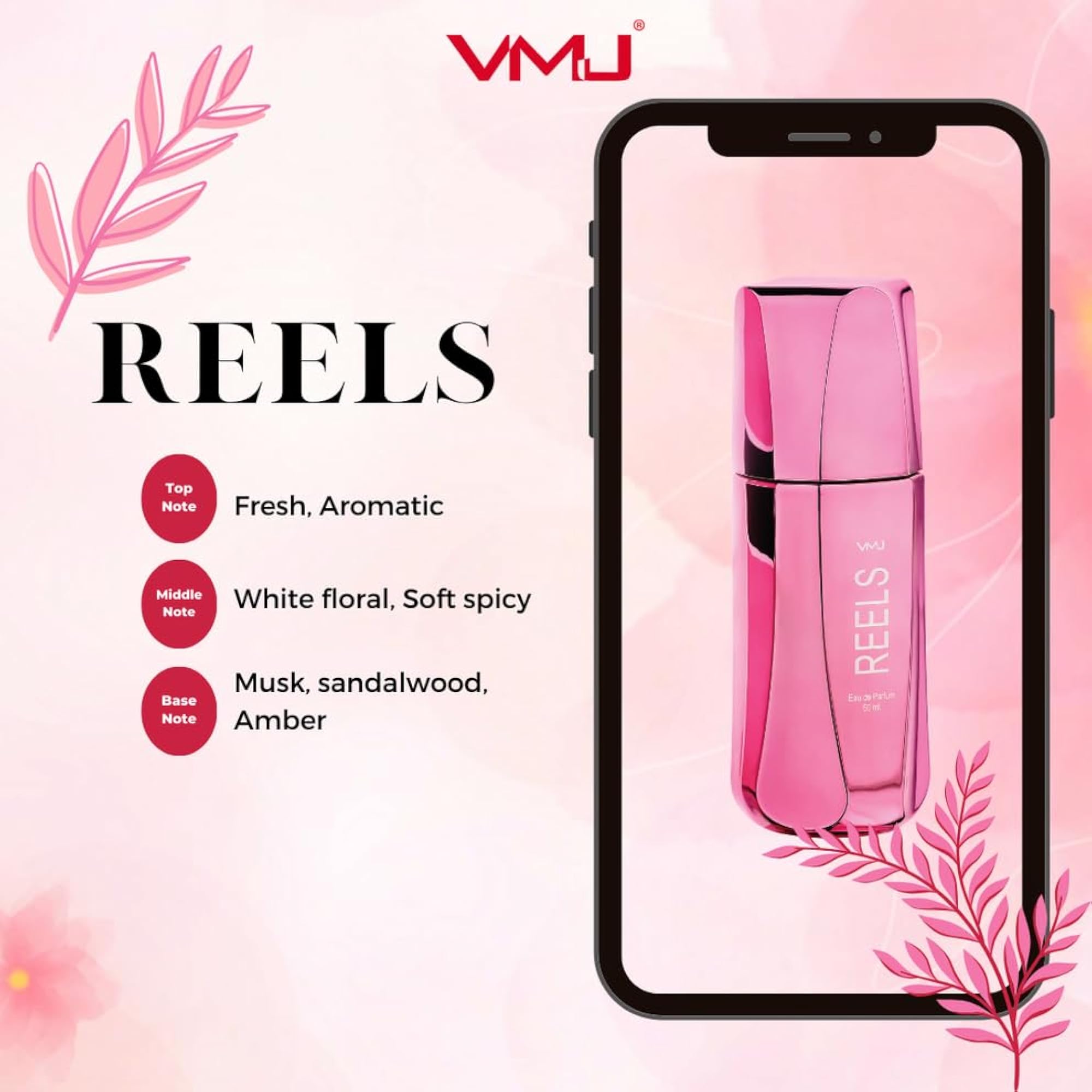 VMJ Reels Pink Eau De Parfum for Women, 60ml