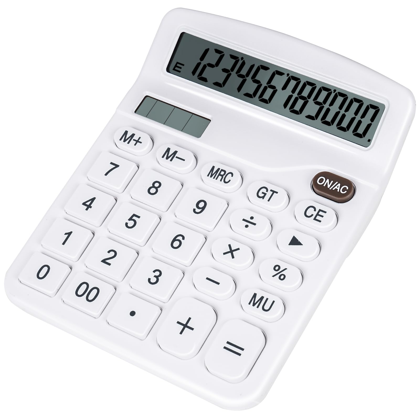 DANRONG Cute White Desktop Calculator with Big Buttons, Dual Power Source, Solar and Battery, Large Display Screen - Perfect for Office, Teachers, and