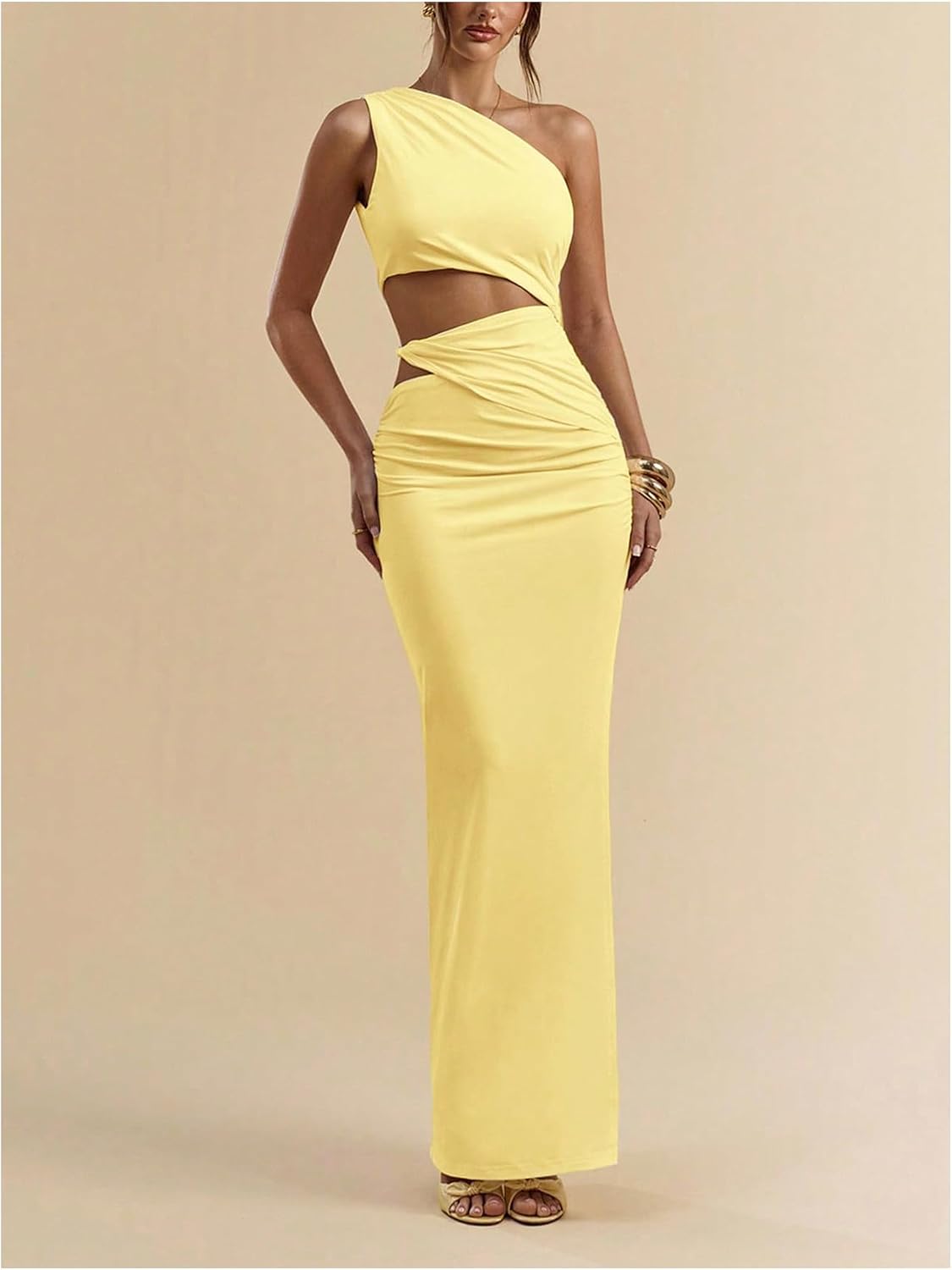 Floerns Women's One Shoulder Cutout Maxi Party Dress Sleeveless Split Bodycon Wedding Guest Night Out Dresses