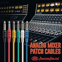 Vista 2 de AxcessAbles - Cables de conexión TS a 1/4 (0.250 in) TS a 1/4 (0.250 in) TS desequilibrados mono multicolor, paquete de 6 cables externos