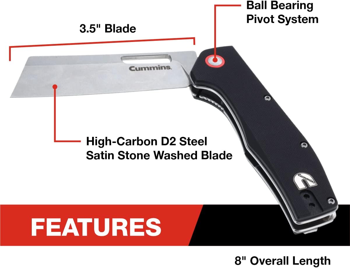 Cummins Cleaver Pocket Knife Folding 3.5-Inch Blade CMN4723 - Folding Knife with Frictionless Ball-Bearing Pivot for Easy Open Close - Black