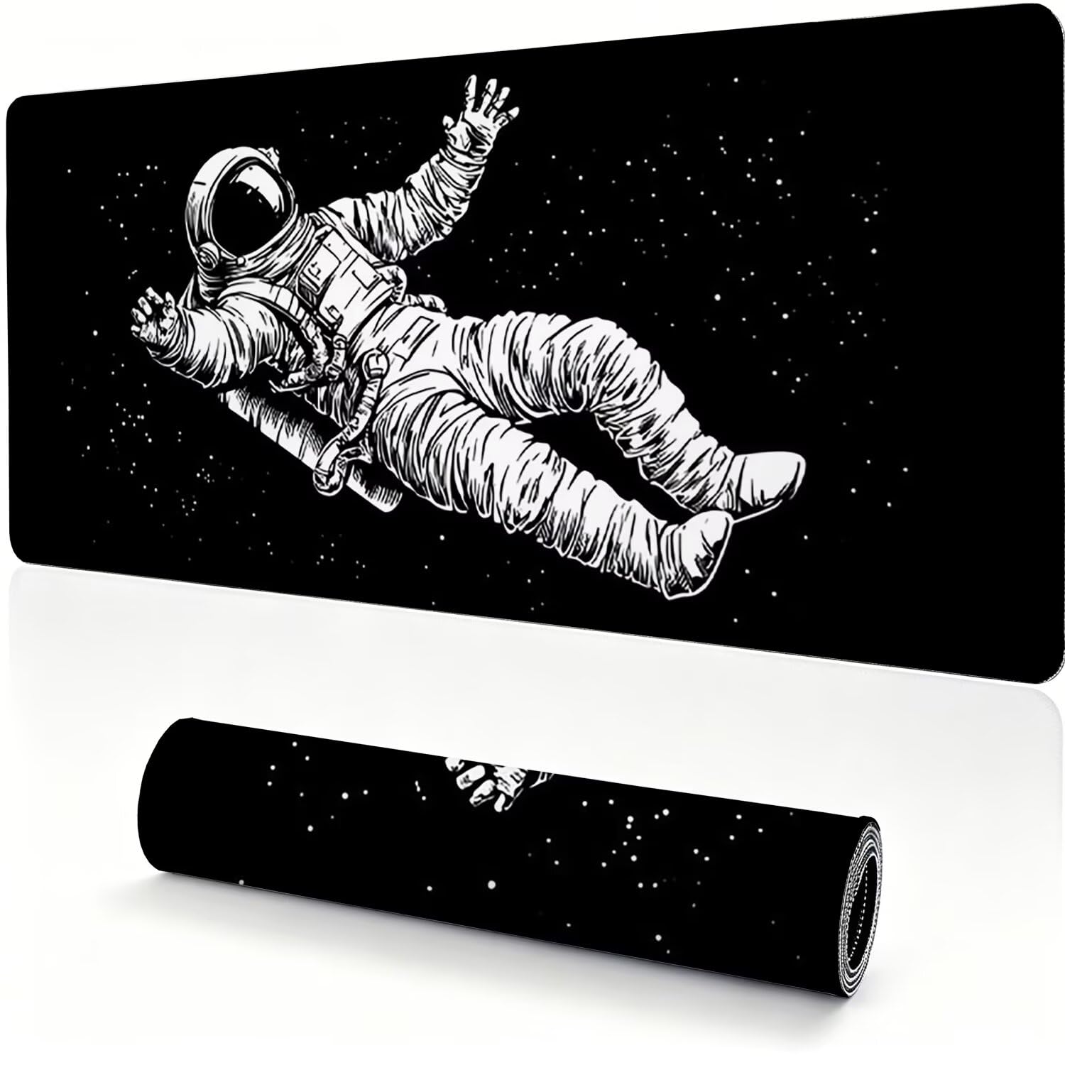 Podkładka pod mysz 1000x500x4mm, antypoślizgowa, astronauta czarna-2 0x0-245 | Wodoodporna antypoślizgowa z przeszytymi krawędziami dla graczy, komputera, laptopa poprawia precyzję i szybkość