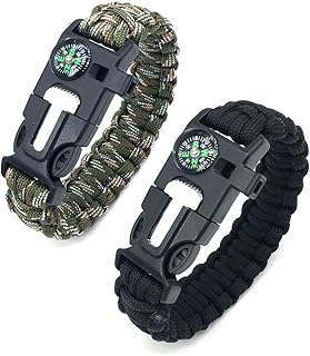 Paracord Bracelet de Survie, Survie en Pleine Nature, kit de Survie, Bracelet pour Camping, kit d'urgence, pour randonnée Camping activités de Plein air(2 pcs)
