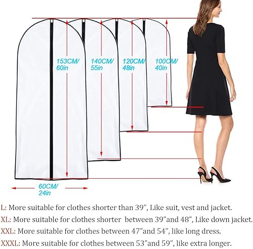 Miniatura 10 de Bolsas de ropa para colgar ropa de 24 x 48 pulgadas, bolsas de traje para almacenamiento en armario (paquete de 6) bolsas de plástico impermeables