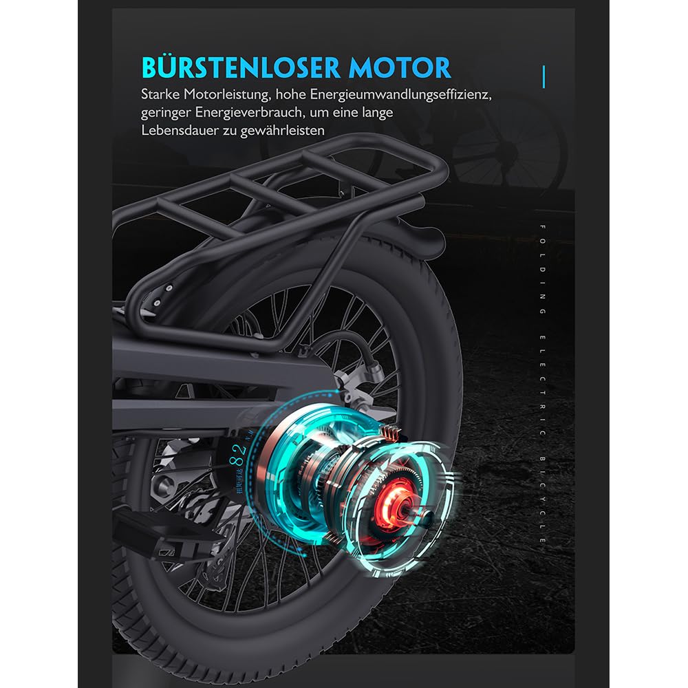20F220 E-Bike, Elektrofahrrad 20'' Drehmomentsensor, Magnesiumlegierung Ultraleichtes E-Bike mit 36V 12.8Ah Lithium Akku für große Reichweite bis zu 100KM, EU-konformes Klapprad mit App
