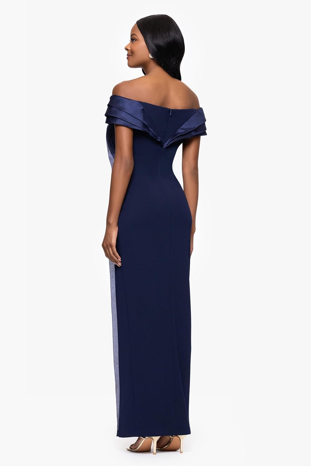 Betsy & Adam Women's Betsy & Adam Women's Scuba Crepe Sleeveless Leg Slit Ruffle Floor Length Dress