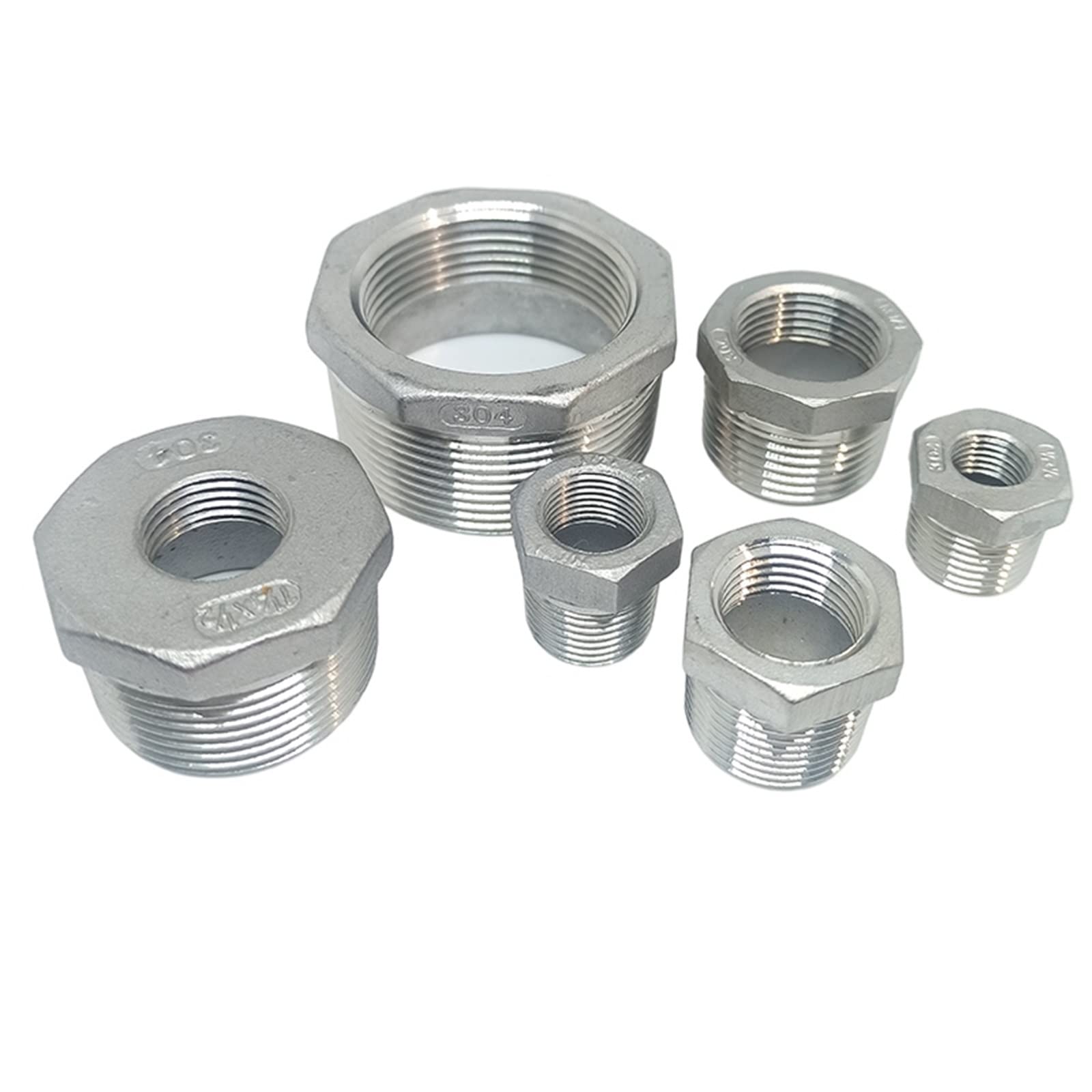 2 UNIDS Buje Reductor BSP Rosca Macho/Hembra SS304 Accesorios de Tubería de Acero Inoxidable para Agua Gas Petróleo (Color: 15-8)