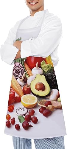 Miniatura 4 de MUSM Healthy Food ApronClassic Vintage Funny with Pockets Aprons,Adjustable Bib Waterdrop Resistant for Kitchen Cooking Restaurant BBQ Painting