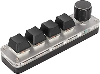 Zunate USB Mini 4 Key Macro Pad with Knob, RGB Backlight Mini DIY Programmable Macro Mechanical Keyboard, Multifunctional Shortcut Game Keypad, Supports Wired USB and Wireless BT