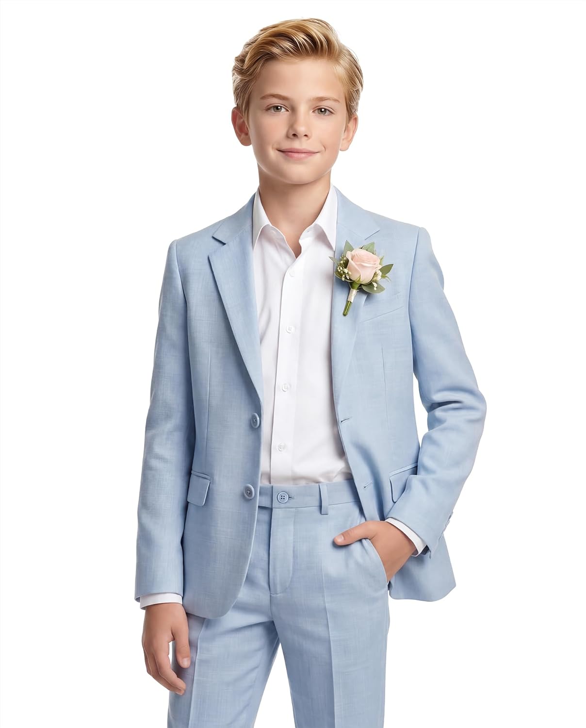 WULFUL Boys' Slim Fit Suit 3 Pieces:Jacket, Pants, Shirt,Summer Suit Set for Teens Boys Wedding Beach