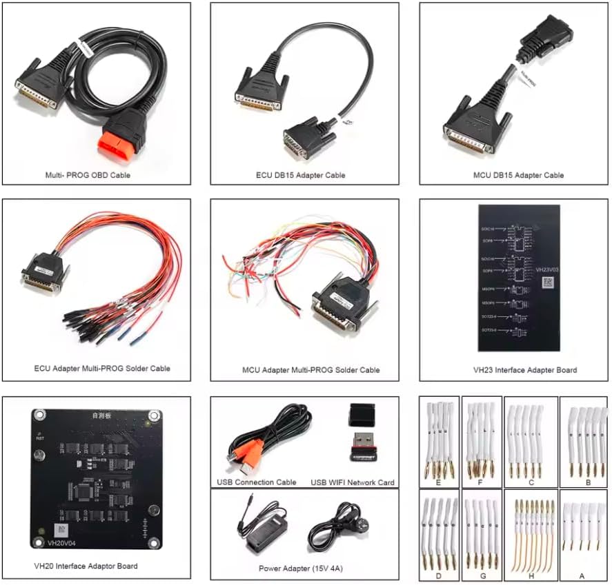 Various cables and adapters for KoeLap Multi PROG Programmer