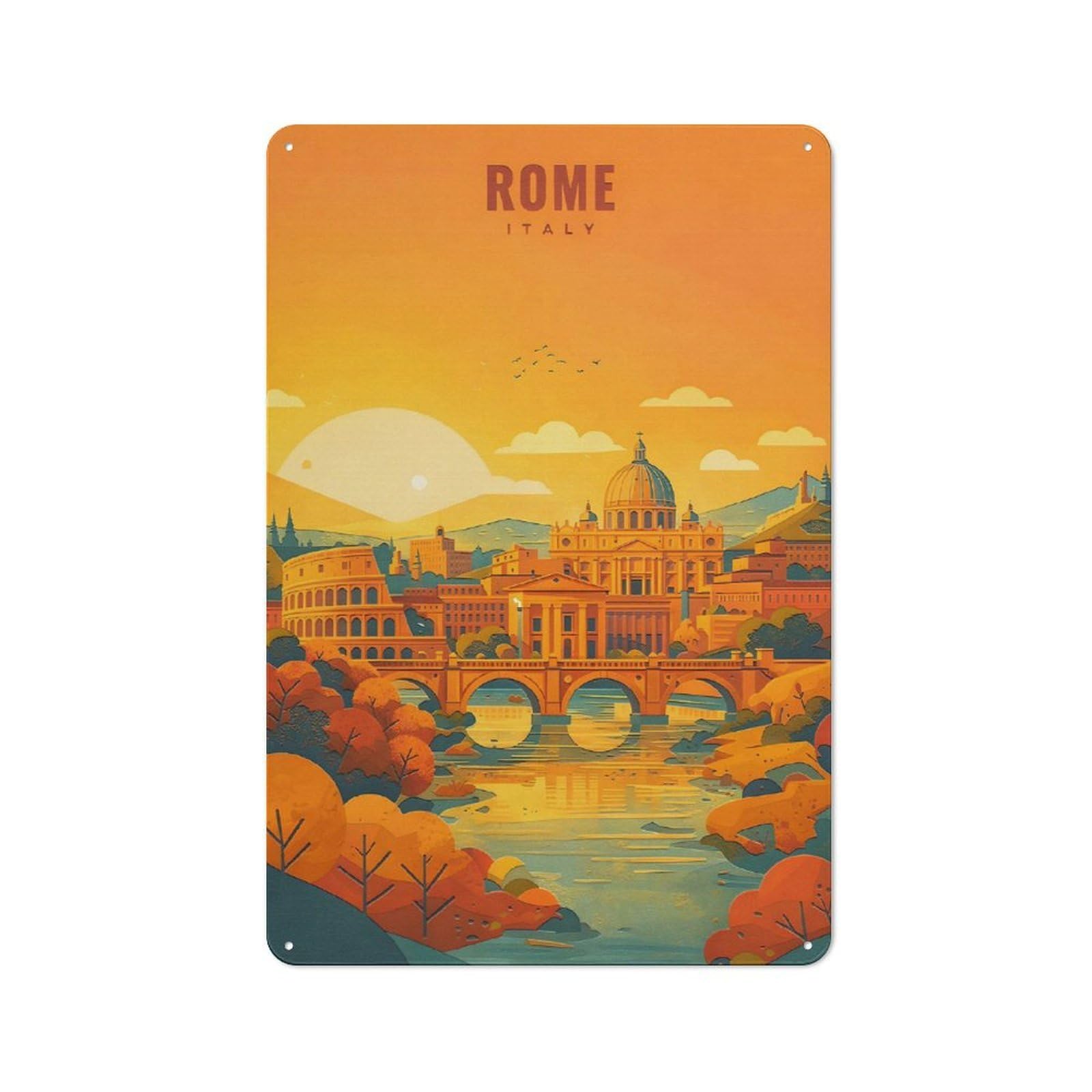 Junmoney Style-11 For Café Or Home Bar, Rome Cityscape With Colosseum And St. Peters Basilica Retro Metal Plaque 30X20cm, A Winter Wall Decor Update For Café-Style Decor Fans